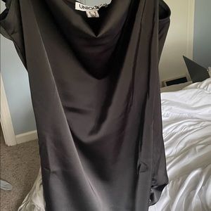 ASOS black silk dress with side scrunch